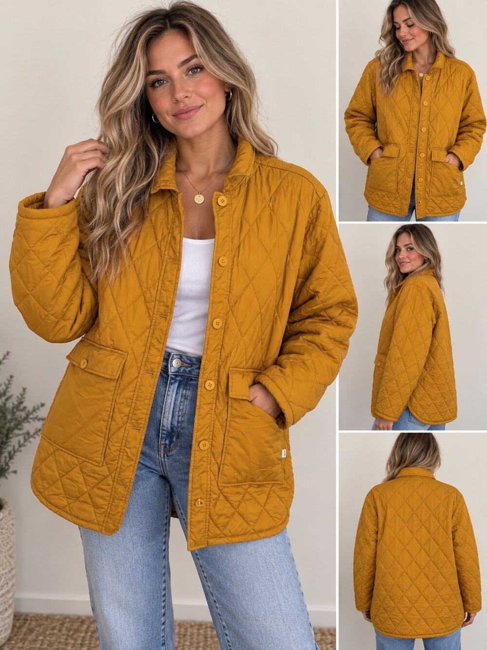 The Tiny Big Sister Quilted Collared Button Jacket Mustard size 38 (US 6)